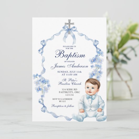 Coquette Doop Blauw Wildflower Uitnodiging (Staand voorkant)