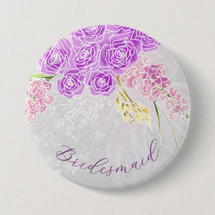 Coquette Doorzichtig Roze Strik en Boeket-Bruidsme Ronde Button 7,6 Cm