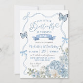 Coquette Dusty Blue Floral Butterfly Verjaardag Kaart (Voorkant)