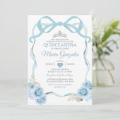 Coquette Dusty Blue Quinceañera Silver Crown Kaart (Staand voorkant)