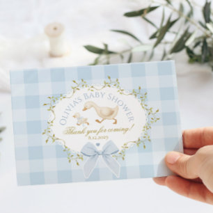 Coquette Dwaze Gans Blauwe Gingham Baby Shower Bedankkaart
