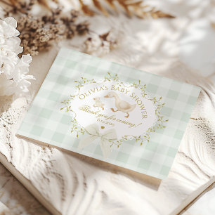 Coquette Dwaze Gans Salie Gingham Baby Shower Bedankkaart