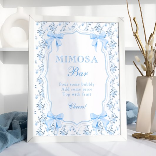 Coquette Elegant Blue Bow Mimosa Bar Poster