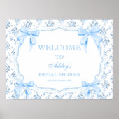 Coquette Elegant Blue Bow Vrijgezellenfeest Welkom Poster (Voorkant)