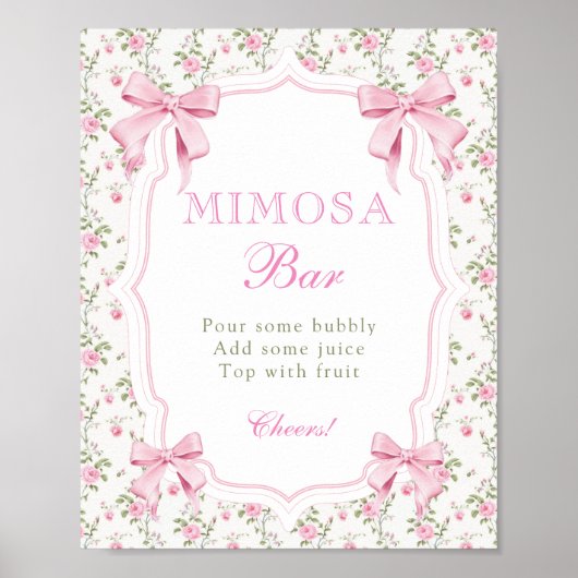 Coquette Elegant Roze Bow Mimosa Bar Poster (Voorkant)