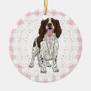 Coquette Engelse Spaanse hond roze gingham strikke Keramisch Ornament