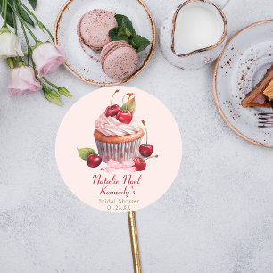 Coquette Esthetiek Roze Strik Kersencake Verzorgd Ronde Sticker