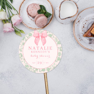 Coquette Esthetiek Roze Strik Saliegroen Baby Meis Ronde Sticker