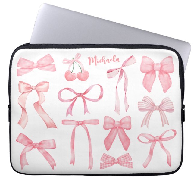 Coquette Esthetisch Schattige Roze Bows Girly Vrou Laptop Sleeve (Voorkant)