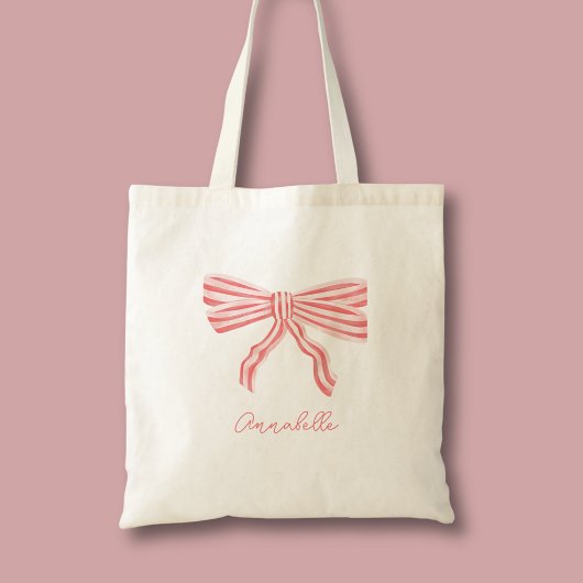Coquette esthetische blos roze strik & eerste naam tote bag