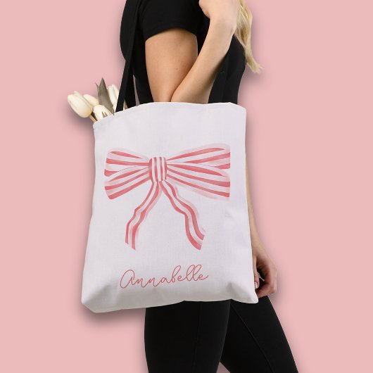 Coquette esthetische blosroze strik & eerste naam tote bag