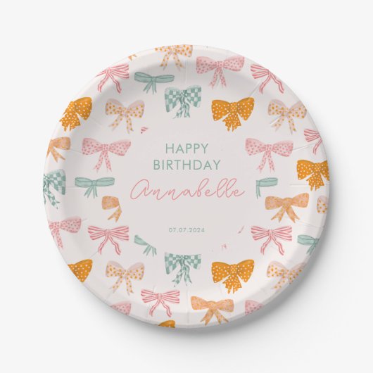 Coquette Esthetische boog meisjes verjaardagsfeest Papieren Bordje (Voorkant)