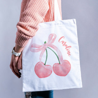 Coquette esthetische kersen & roze strik Schattige Tote Bag