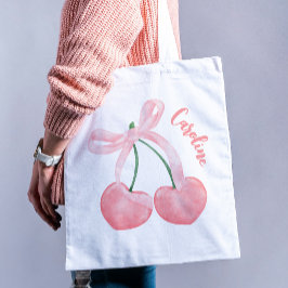 Coquette esthetische kersen & roze strik Schattige Tote Bag
