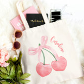 Coquette esthetische kersen & roze strik Schattige Tote Bag