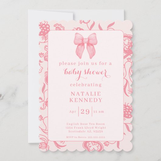 Coquette Esthetische Preppy Roze Bow Schattige Bab Kaart (Voorkant)