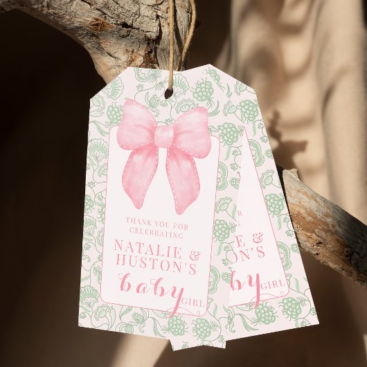 Coquette Esthetische Roze Boog Sage Groene Baby Me Cadeaulabel