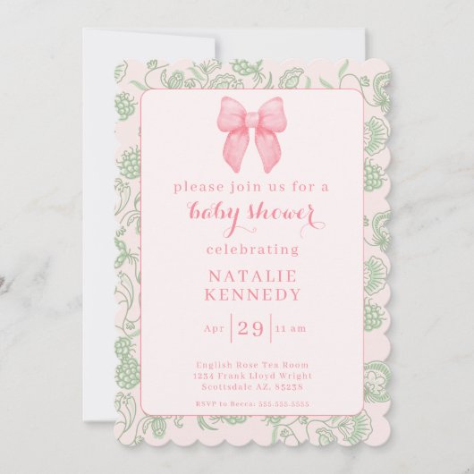 Coquette Esthetische Roze Boog Sage Groene Baby Me Kaart (Voorkant)