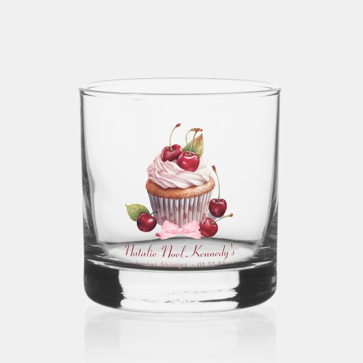 Coquette Esthetische Roze Bow Cherry gepersonalise Whisky Glas (Voorkant)