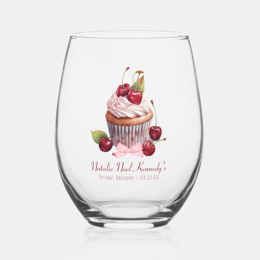 Coquette Esthetische Roze Bow Cherry gepersonalise Wijnglas Zonder Voet (Voorkant)