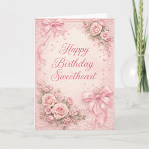 Coquette Esthetische Roze Lint Boog Verjaardagskaa Kaart