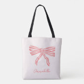 Coquette esthetische roze strik & eerste naam tote bag (Achterkant)