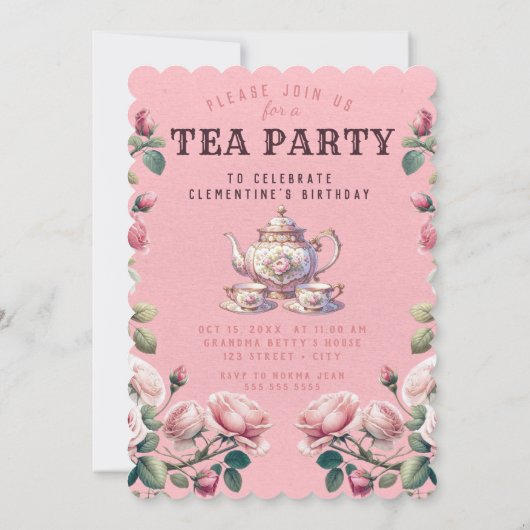 Coquette esthetische thee party verjaardagsuitnodi kaart (Achterkant)