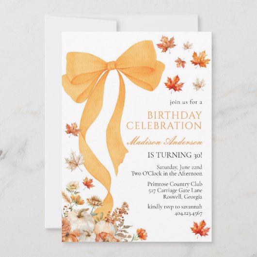 Coquette Fall Birthday Invitation Kaart (Voorkant)
