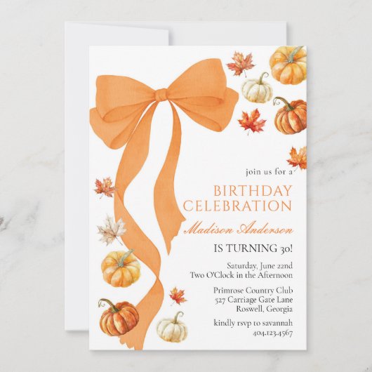 Coquette Fall Birthday Invitation Kaart (Voorkant)