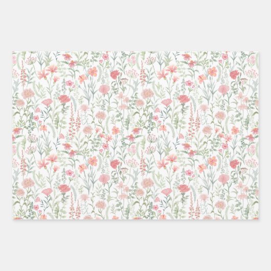 Coquette Feminine Pink Wildflower Meadow Inpakpapier Vel (Voorkant)