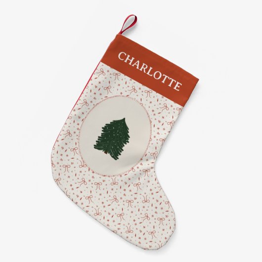 Coquette Festive Red White Pine Tree Kleine Kerstsok (Voorkant (Hangend))