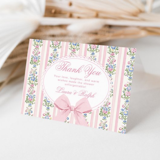 Coquette Floral Bow lijst Blush Baby shower Bedankkaart