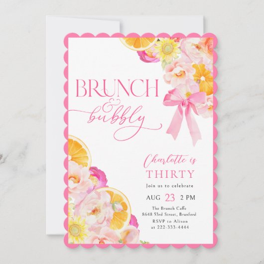 Coquette Floral Brunch & Bubbly Verjaardag Kaart (Voorkant)