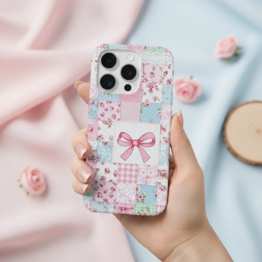 Coquette Floral Patchwork Quilt Spring Flowers Bow iPhone Hoesje