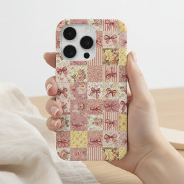 Coquette Floral Patchwork Quilt Spring Flowers Bow iPhone 15 Pro Case