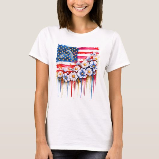 Coquette Flower USA Patriottische Amerikaanse Vlag T-shirt (Voorkant)