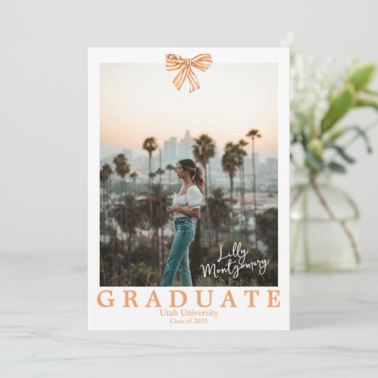 Coquette foto afstudeer aankondiging met oranje st (Staand voorkant)