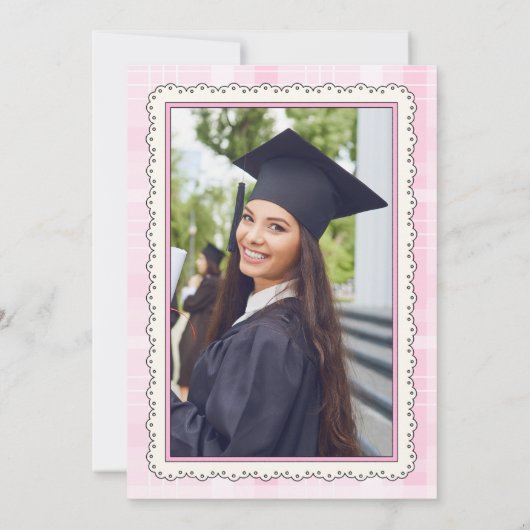 Coquette Foto Roze Bow Afstuderen Kaart (Achterkant)