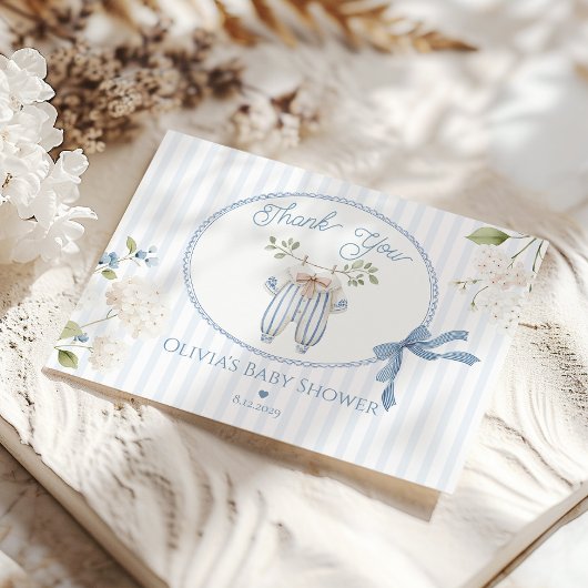 Coquette French Clothesline Baby Boy Shower Bedankkaart