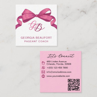 Coquette Fuchsia Bow Monogram Beauty QR Code Vierkante Visitekaartje