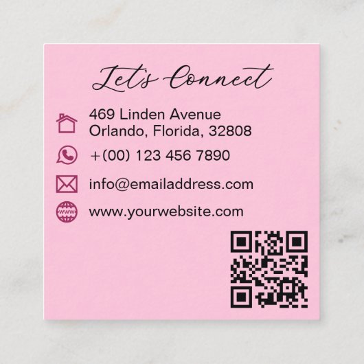 Coquette Fuchsia Bow Monogram Beauty QR Code Vierkante Visitekaartje (Achterkant)