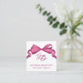 Coquette Fuchsia Bow Monogram Beauty QR Code Vierkante Visitekaartje (Staand voorkant)