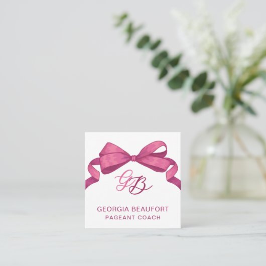 Coquette Fuchsia Bow Monogram Beauty QR Code Vierkante Visitekaartje (Staand voorkant)