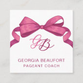 Coquette Fuchsia Bow Monogram Beauty QR Code Vierkante Visitekaartje (Voorkant)