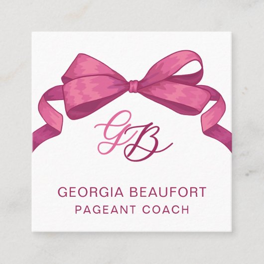 Coquette Fuchsia Bow Monogram Beauty QR Code Vierkante Visitekaartje (Voorkant)