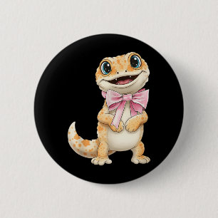 Coquette Gecko met Roze Lint Boog Grappige Meisjes Ronde Button 5,7 Cm