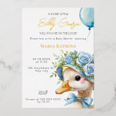Coquette Gekke Goose Blue Bow Boy Baby shower Folie Uitnodiging (Voorkant)