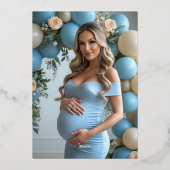 Coquette Gekke Goose Blue Bow Boy Baby shower Folie Uitnodiging (Achterkant)