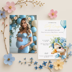 Coquette Gekke Goose Blue Bow Boy Baby shower Folie Uitnodiging