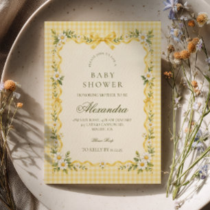 Coquette Gele Gingham Baby Shower Kaart